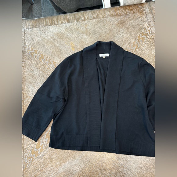 Calvin Klein Open Front Bolero Cropped Cardigan Black 3/4 Sleeve Silk Blend XL - Picture 3 of 5